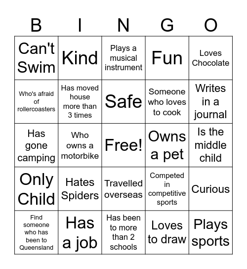 Class Bingo Card