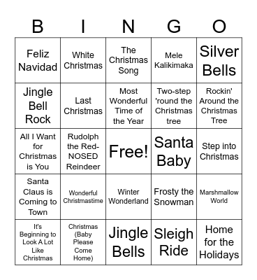 Christmas Song BINGO Card