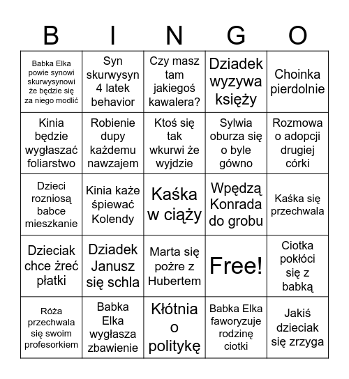 Wigilia u Babki Elki Bingo Card