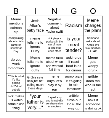HB Christmas Bingo Card