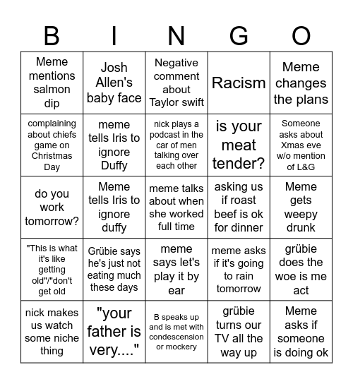 HB Christmas Bingo Card