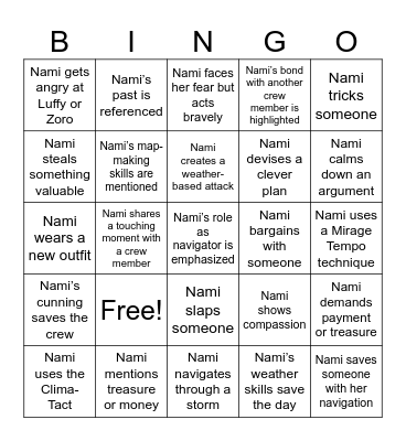 Nami Bingo Card