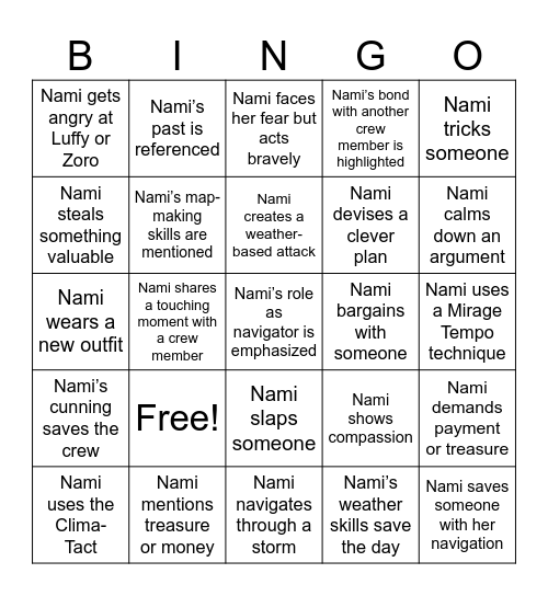 Nami Bingo Card