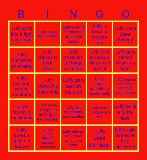 Luffy Bingo Card