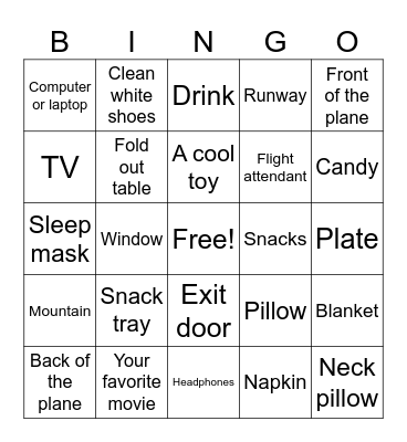 Airplane Bingo Card