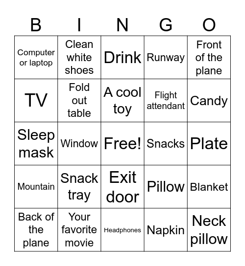 Airplane Bingo Card