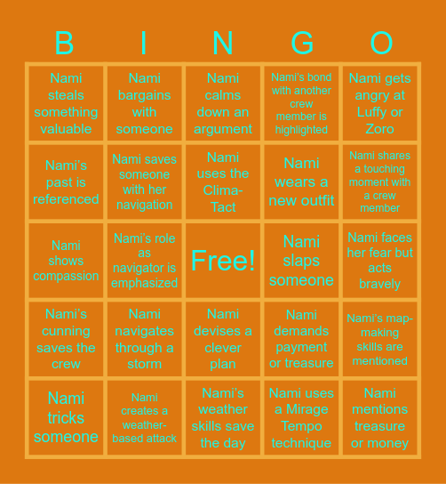 Nami Bingo Card