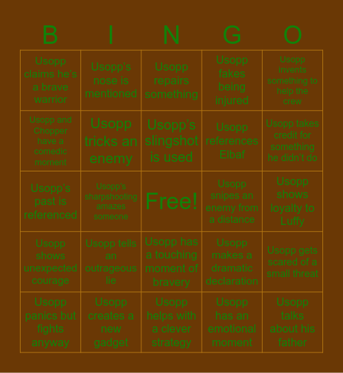 Usopp Bingo Card