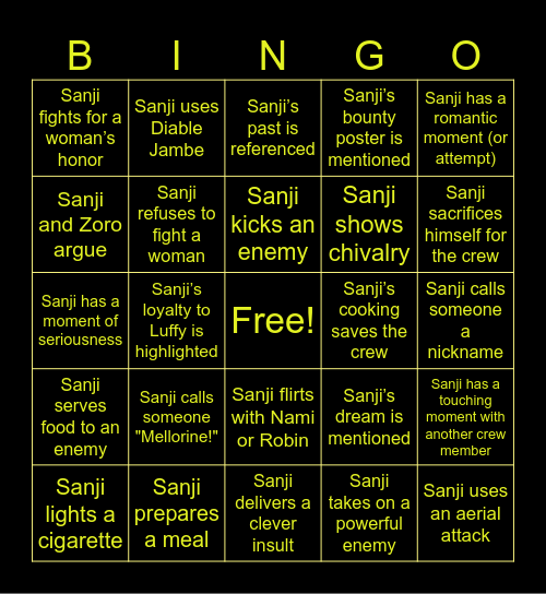 Sanji Bingo Card