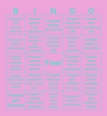 Chopper Bingo Card
