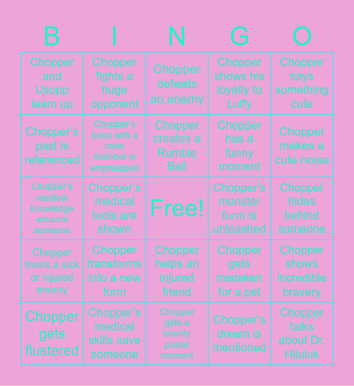 Chopper Bingo Card