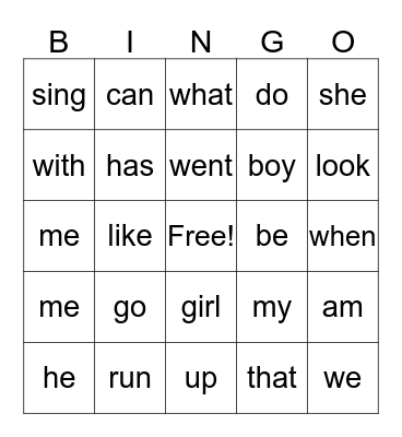 #1 sight words Bingo Card