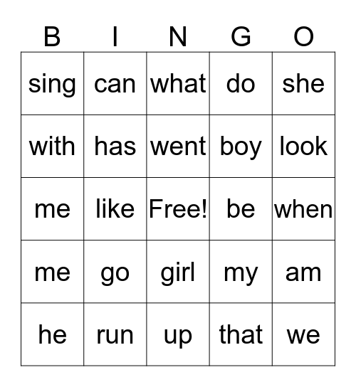 #1 sight words Bingo Card