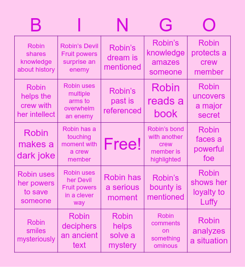 Robin Bingo Card