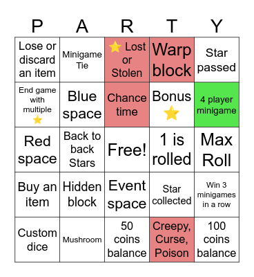 Mario Party Bingo Card