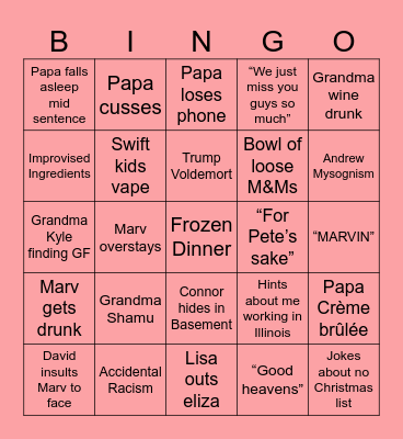 Meng Family Christmas Bingo Card