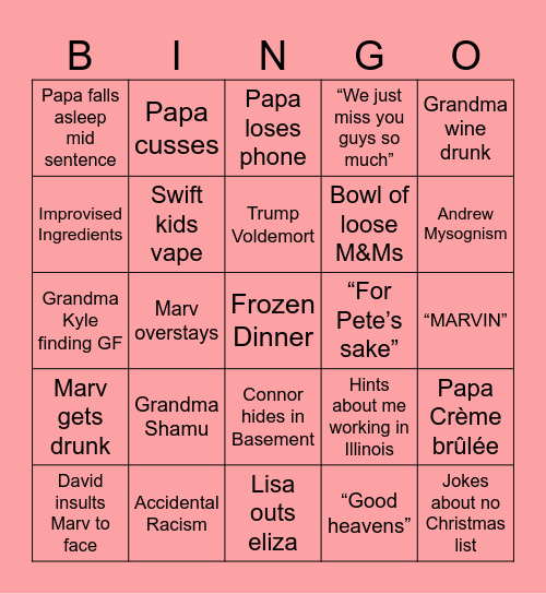 Meng Family Christmas Bingo Card