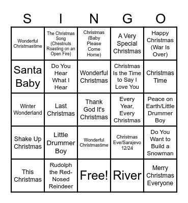 Christmas 1980s Bingo Card