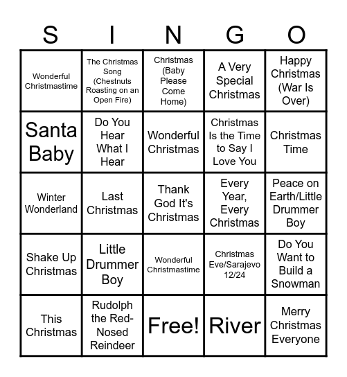 Christmas 1980s Bingo Card