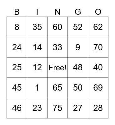 Jessica Seguis Bingo Card