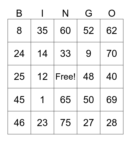 Jessica Seguis Bingo Card