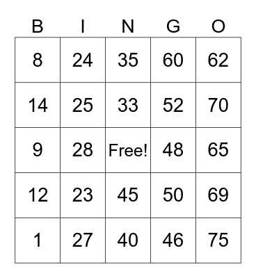 Jessica Seguis Bingo Card