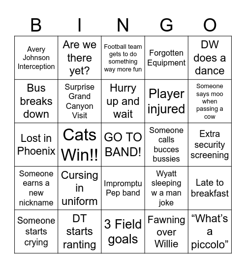 K-State Rate Bowl 2024 Bingo Card