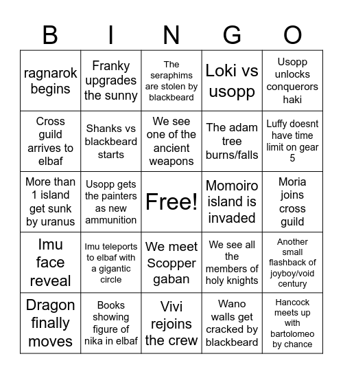 2025 bingo card one piece Bingo Card