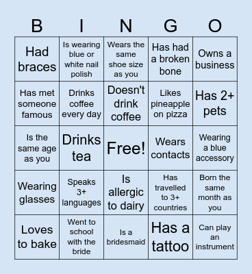 Ana's Bridal Shower Bingo Card