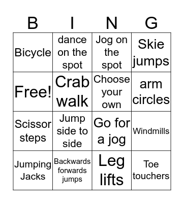 Bingo Fitness Bingo Card