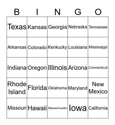 7th State Capitals Bingo Card