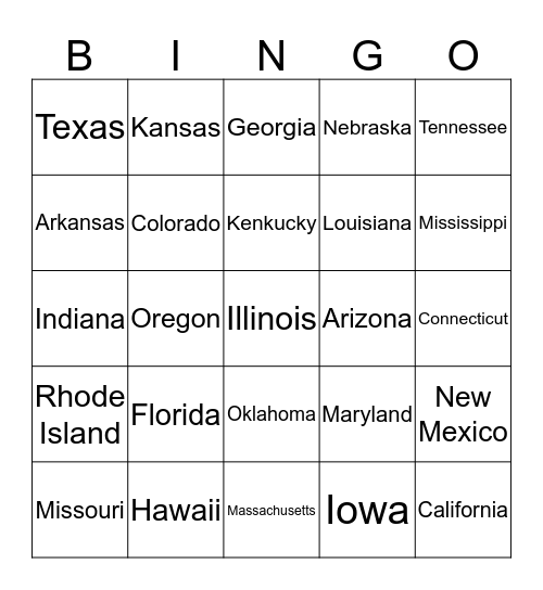 7th State Capitals Bingo Card
