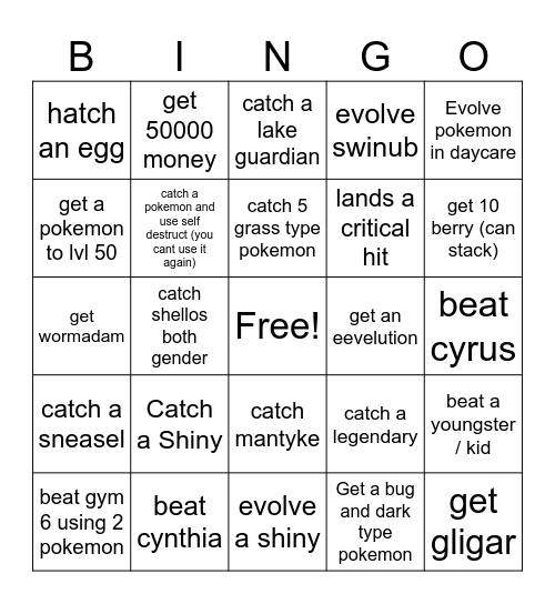 Platinum Bingo Card