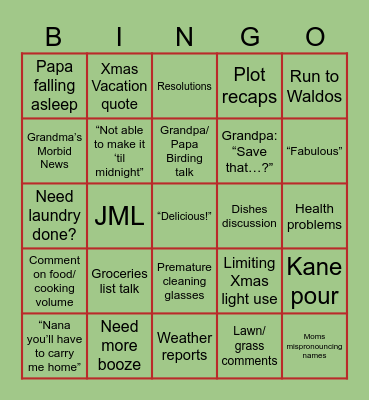 Xmas 2024 Bingo Card