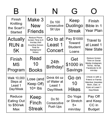 2025 Resolution Bingo! Bingo Card