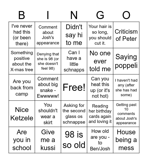 Oma Bingo Card