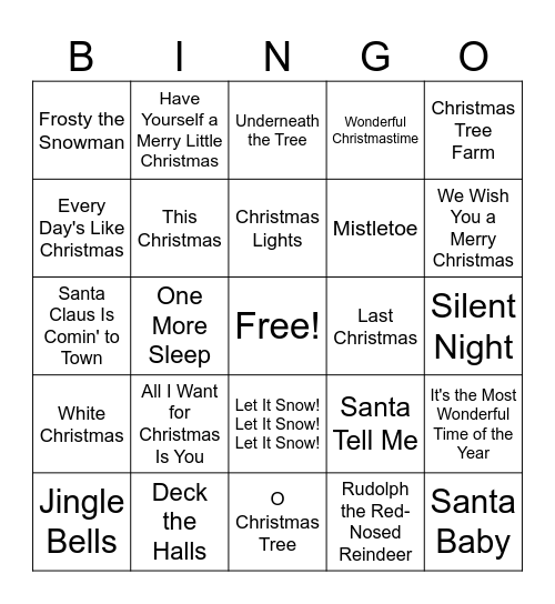 Christmas Carols Bingo Card