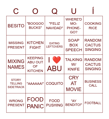 Christmas Coquí Bingo Card