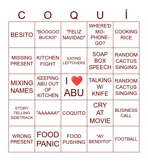 Christmas Coquí Bingo Card