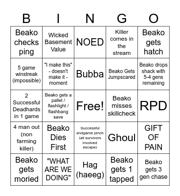 Beako Bingo V5 Bingo Card