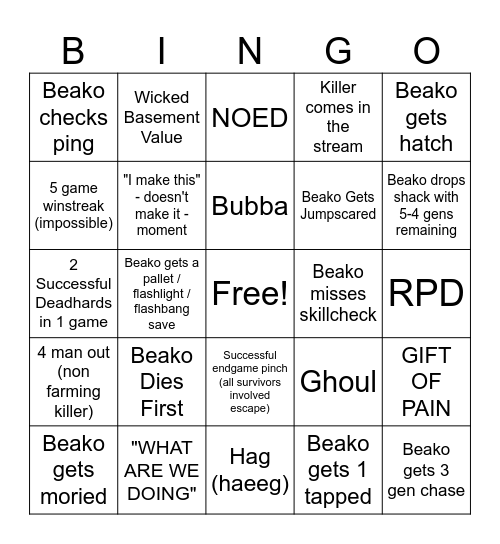 Beako Bingo V5 Bingo Card