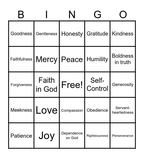 Live Like Jesus Bingo Card