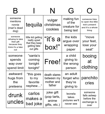 christmas eve bingo Card