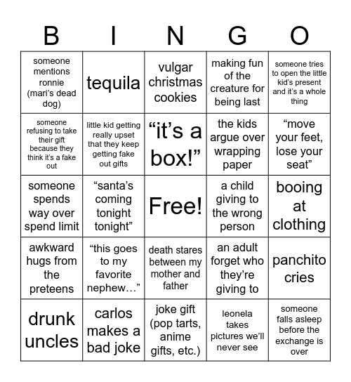 christmas eve bingo Card