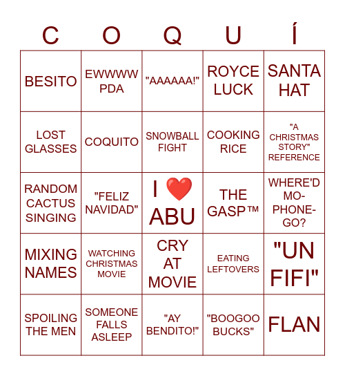 Christmas Coquí Bingo Card