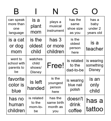 Baby Bingo! Bingo Card