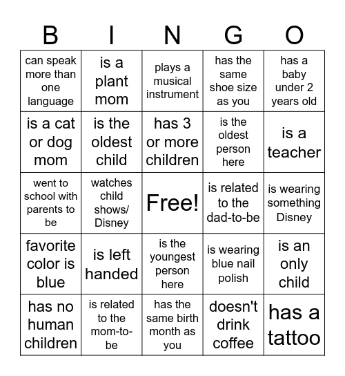 Baby Bingo! Bingo Card