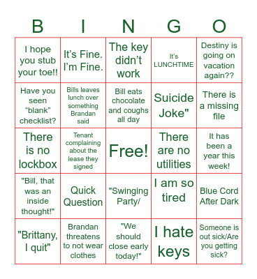 Blue Cord Bingo Card
