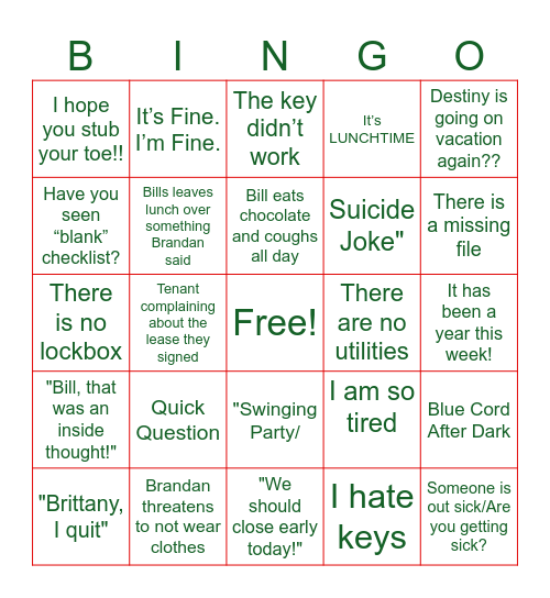 Blue Cord Bingo Card