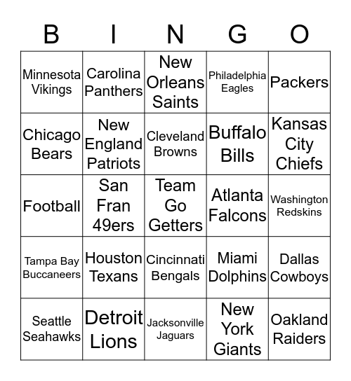 Team Go-Getters Bingo Card